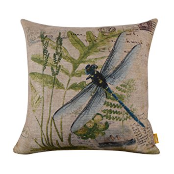 LINKWELL 45*45cm Retro Vintage Green Paris Country Dragonfly Linen Cushion Cover Postmark