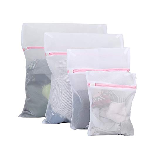 Vivifying Mesh Laundry Bags, Set of 4 Durable Washing Bags with Zip Closure for Clothes, Delicates