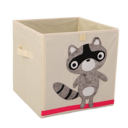 Storage Bins Foldable Cube Box - MURTOO - Eco Friendly Fabric Storage Cubes Origanizer for Kids Toys Cloth Fit Ikea Shelves, 13 inch (Raccoon)