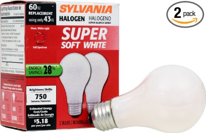 SYLAVNIA Halogen Dimmable Lamp / Replacing A19 60W Halogen Bulb Super Soft White / Medium Base E26 / 43 Watt / 2900 K – warm white, 2 Pack