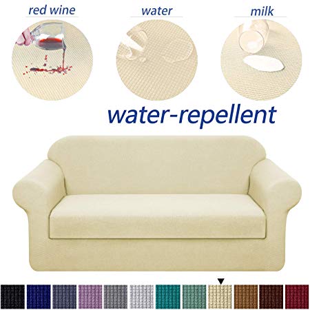 Granbest Stretch Sofa Slipcovers 3 Cushion Couch Covers Water-Repellent Pet Furniture Covers Dog Couch Protectors (Beige, Loveseat-2 Pieces)