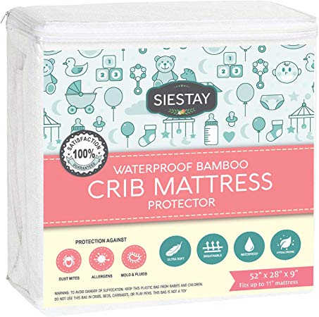 Siestay Crib Mattress Protector Cover - Soft, Breathable and Waterproof Bamboo Terry Material