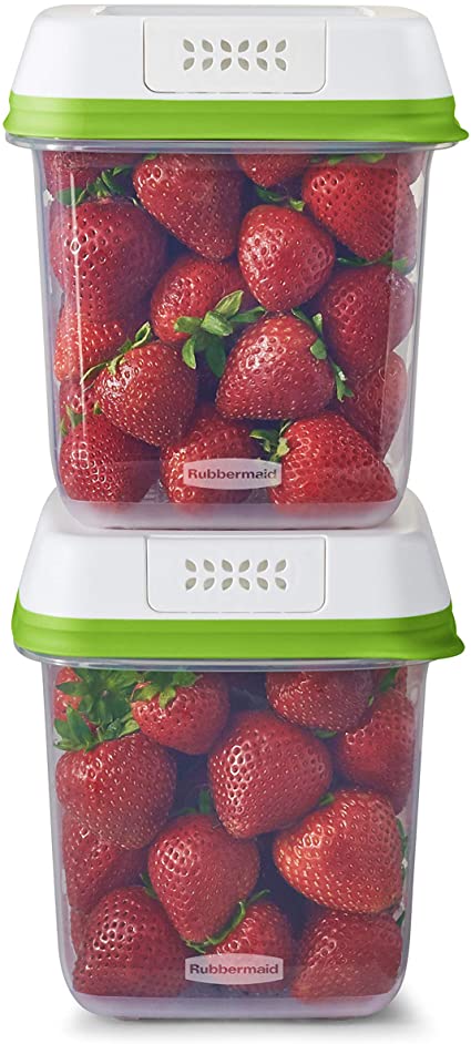 Rubbermaid FreshWorks Saver, Medium Produce Storage Containers, 2-Pack, 7.2 Cup, Clear