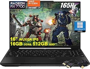 ASUS TUF Gaming A16 Laptop | 16" WUXGA 165Hz 100% sRGB | AMD 8-core Ryzen 7 7735HS | 16GB DDR5 512GB SSD | Radeon RX7700S 8GB (&gt;RTX4060) | Backlit USB-C USB4 Win11Pro w/DLCA Accessory