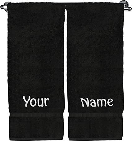Luxury Hotel & Spa Collection, Personalized Towel, 100% Turkish Cotton 750+ GSM, Personalized Gift, Bathroom Dobby Border Bath Towel 27" X 54" ( Black, Monogrammed Bath Towel - Set of 2)