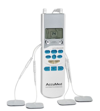 AccuMed AP109 Portable TENS Unit Electronic Pulse Massager with Lifetime Support and USA Warranty - Dual Channel Pain Relief with 8-in-1 Functionality for Treating Shoulders Joints BackWaist Hands Legs Feet and More - Includes MassageBeatKnead Modes Repeat Command High-Contrast LCD Display Four High-Quality TENS Pads Batteries and More FDA Approved with Clinically Proven Professional Effectiveness for Home Medical Use
