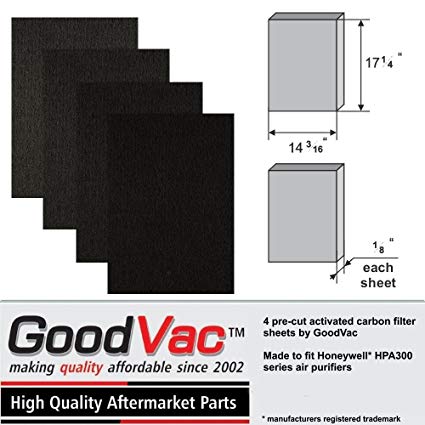 GOODVAC 4 Activated Carbon Pre-Filters. Pre-Cut to fit Honeywell HPA300 (HPA 300) Series Air Purifiers. Made in USA (1)