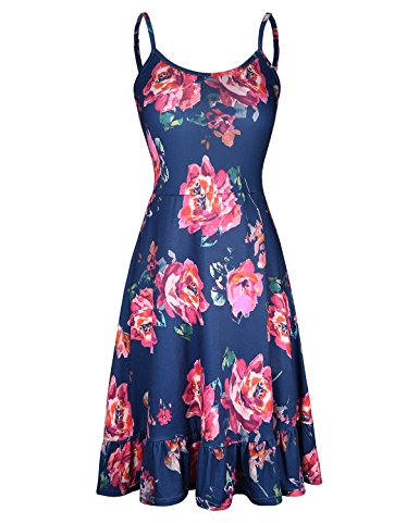 KILIG Women's Floral Print Sundress Adjustable Strappy Sleeveless Summer Swing Dress