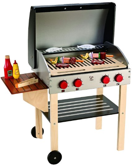 Hape Gourmet BBQ Grill and Shish Kabob Wooden Kitchen Play Food Set with Accessories