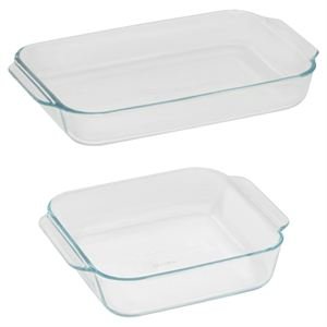 Pyrex Basics Clear Glass Baking Dishes - 2 Piece Value-Plus Pack - 1 Each: 3 Quart Oblong, 2 Quart Square