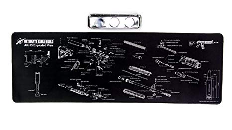 Ultimate Rifle Build Gun Cleaning Mat with Exploded Parts Diagram & Bonus Magnetic Parts Tray; Non-Slip & Solvent Resistant pad; Stitched Edges - Available in 36x12 & 13x16 Sizes