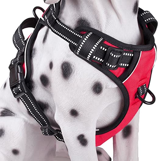 PoyPet No Pull Dog Harness, Reflective Vest Harness with Front & Back 2 Leash Attachments and Easy Control Handle for Small Medium Large Dog ( Red , Medium)