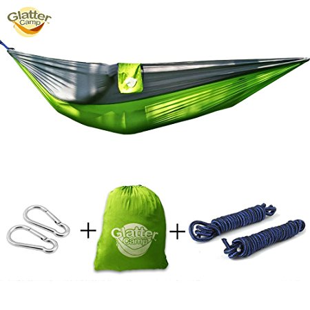 Camping Hammock With Lifetime Guarantee For Traveling, Hiking and Backpacking - Single Person Nylon Premium Lightweight - Great For The Ultimate Adventure With FREE Tree Ropes!
