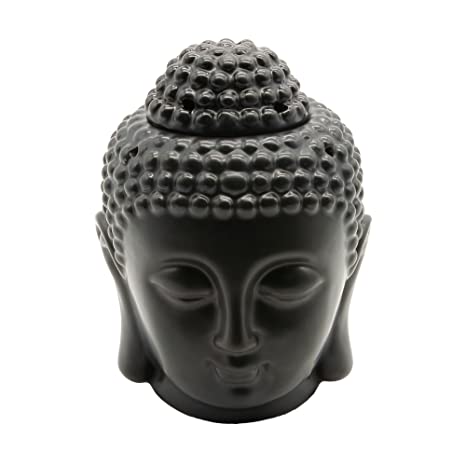 Omonic Porcelain Zen Garden Yoga Meditation Black Thai Buddha Head Statue Essential Oil Burner Home Decor (Black)