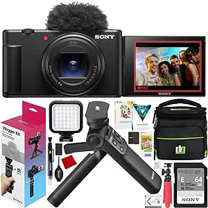 Sony ZV-1 II Vlog Camera with 4K Video & 20.1MP for Content Creators and Vloggers Black ZV-1M2/B Bundle with ACCVC1 Kit Including GP-VPT2BT Tripod/Grip   Deco Gear Case   LED  64GB Card & Accessories