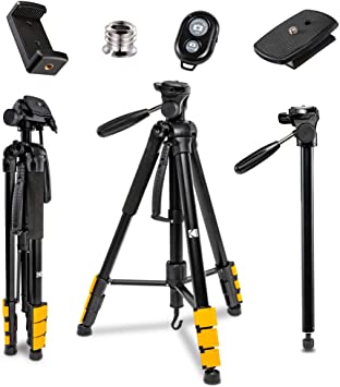 KODAK PhotoGear 2-in-1 Tripod & Monopod with Remote | Lightweight 70” 4-Section Flip-Lock, Converts to 64.5” Monopod | QuickRelease Plates 3-Way Swivel Head Bubble Level Bonus Tripod E-Guide & Case