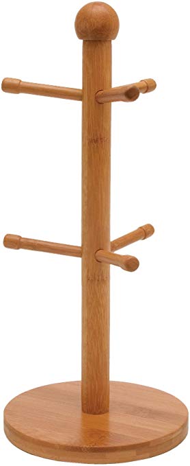 Lipper International 8899 Bamboo Wood 6-Peg Mug Tree for Coffee or Tea Cups, 6-1/4" x 14"