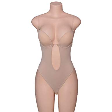 Womens U Plunge Bodysuit Sexy Backless Deep Plunging Thong Body Shapers Clear Strap Evening Party Dress Shaper