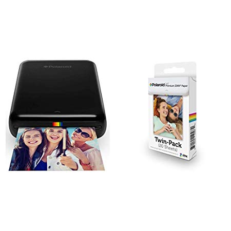 Polaroid Zip Wireless Mobile Photo Mini Printer (Black) Compatible w/iOS & Android, NFC & Bluetooth Devices &  2x3ʺ Premium Zink Zero Photo Paper 20-Pack & Polaroid Zip Mobile Photo Printer