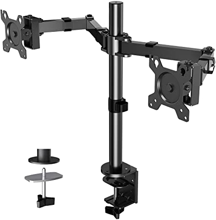 HUANUO Dual Monitor Stand Desk Mount - Heavy Duty Fully Height Adjust LCD Monitor Mount with 2 Mounting Methods Fits Screens Up to 32" -Holds Up to 26.4 lbs Per Arm