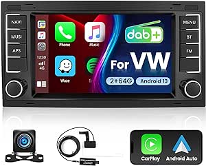 2G 64G Android 13 Dab Autoradio 2 Din Carplay pour VW T5 Touareg 2004-2011 pour VW Transporter TS Multivan 2004-2009 7Pouces Auto Radio 2 Din avec GPS Bluetooth Android Auto WiFi RDS Caméra de Recul