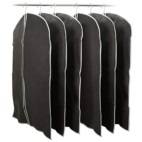 6 Pack Garment Bags 39inch, EZOWare Black Foldable Breathable Garment Cover Dust Bags for Luggage, Dresses, Linens, Storage, Travel and More - Set of 6