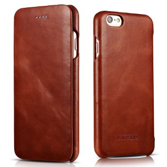 iPhone 6 leather case Icarercase Premium iPhone 6s Genuine Leather Wallet Case Curve Edge Flip Style Vintage Folio Cover for Apple iPhone 6 47 Inch in Leather Brown