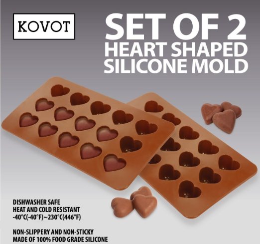 KOVOT Heart Shaped Silicone Molds - Set of 2 - Creates Heart-Shaped Chocolate, Jell-O, Candy or Ice Cubes