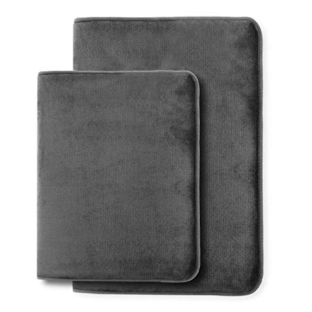 Clara Clark Non Slip Memory Foam Tub-Shower Bath Rug Set, Includes 1 Small Size 17 x 24 in. 1 Large Size 20 X 32 in. - Gray