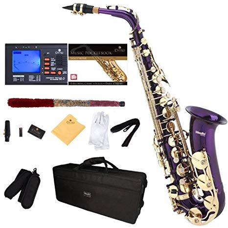 Mendini by Cecilio E-Flat Alto Saxophone, Purple Lacquered   Tuner, Case, Pocketbook - MAS-PL 92D PB