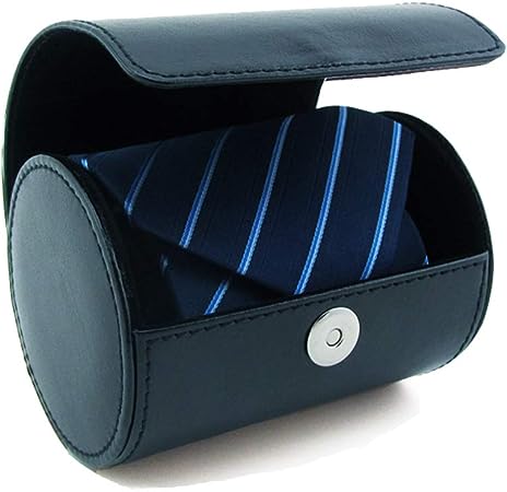 WAJJ Men's Necktie Travel Case, Tie Anti-Wrinkle Organizer Box - Formal Cylinder Shape (Blue)