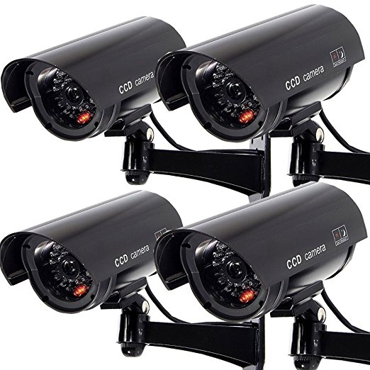 Megach 4 PACK Outdoor/Indoor Waterproof Fake Simulated Cameras Dummy Security Camera Simulation Monitor Blinking Light CCTV Surveillance (black)