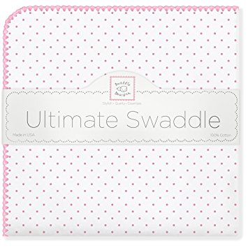 SwaddleDesigns Ultimate Swaddle Blanket, Made in USA, Premium Cotton Flannel, Pink Classic Polka Dots