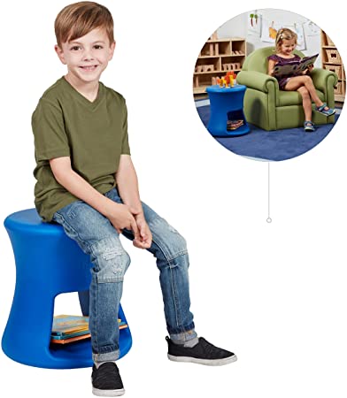 ECR4Kids Lil' Sprout Stool for Kids and Adults - Flexible Indoor/Outdoor Plastic Stool or Side Table with Storage - 15", Blue