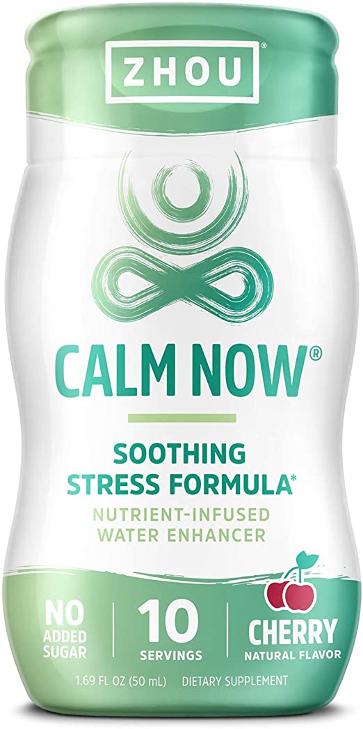 Zhou Calm Now Water Enhancer Soothing Stress Support Supplement | Help Keep Busy Minds Relaxed, Focused & Positive | 1.69 fl oz, 10 Servings