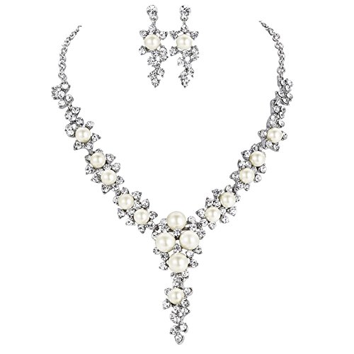 FAYBOX Glamorous Crystal Rhinestone Beading Necklace Earrings Wedding Jewelry Sets