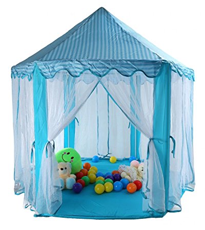 TIENO 55" x 53" Children Indoor Play Tent Princess Castle Playhouse for Kids Blue with Storage Bag (Not Include the Light)