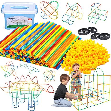 Ohuhu Kids Construction Straw Building Kit, 800 Pieces Ultimate Blocks Builder Gift Learning Educational Toys for Boys and Girls to DIY Building Castles Vehicle Dinosaur Rocket Tower Indoor & Outdoor