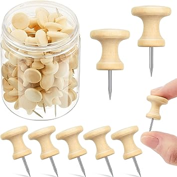 60 Pieces Giant Push Pins Big Thumb Tacks Large Tacks Jumbo Pins Steel Point 1 Inch Plastic Heads Pins Marking Pins for Cork Board (Wood Color)