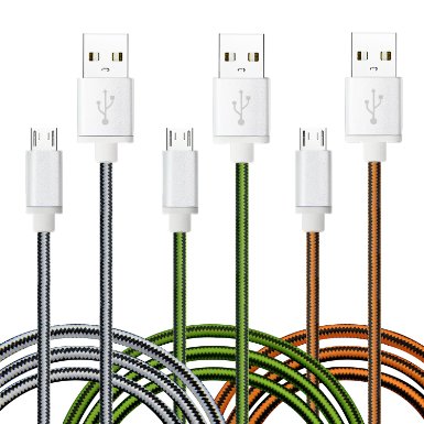 Micro USB Cable, Boxeroo 3-Pack 6ft Tangle-Free High-Speed Nylon Braided Striped with Stainless Steel Connector for Samsung, HTC, Nokia, Sony, LG, HP, Android and More Smart Devices