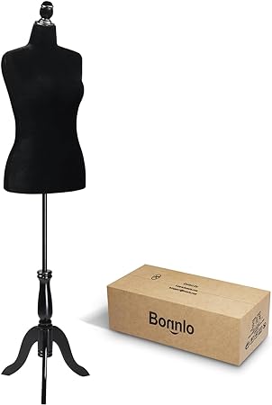 Bonnlo Female Dress Form Pinnable Mannequin Body Torso with Wooden Tripod Base Stand (Black, 10-12)
