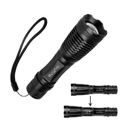 Outlite E6 900 High Lumens Ultra Bright - CREE XML T6 LED Tactical Flashlight 65288Portable Outdoor Water Resistant Torch65289with Adjustable Focus and 5 Light Modes for Camping Hiking etc
