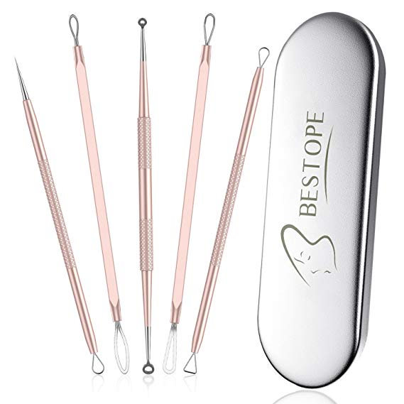 BESTOPE Blackhead Remover Pimple Comedone Extractor Tool Best Acne Removal Kit - Treatment for Blemish, Whitehead Popping, Zit Removing for Risk Free Nose Face Skin with Metal Case(Rose Gold)