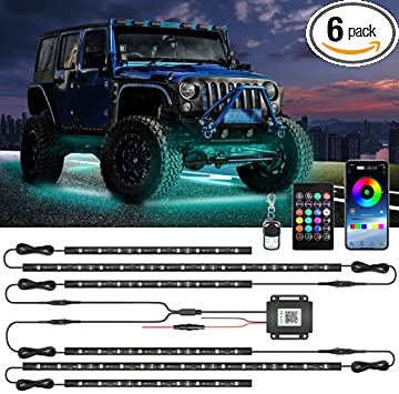 MustWin Underglow Lights for Car 6pcs Dreamcolor Exterior LED Car Lights Waterproof 2-in-1 Design Truck Strip Lights with APP & RF Control 16 Million Colors Music Mode (4 X 23.6 Inch   2 X 35 Inch)