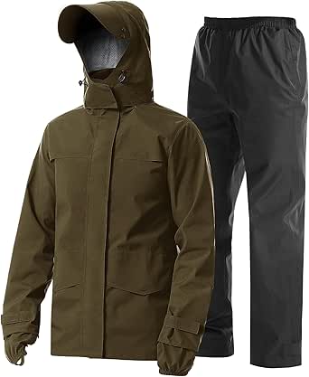 iCreek Rain Suit Waterproof Jacket with Pants 2 Pieces Breathable Lightweight Packable Raincoat with Hooded Rainwear Unisex