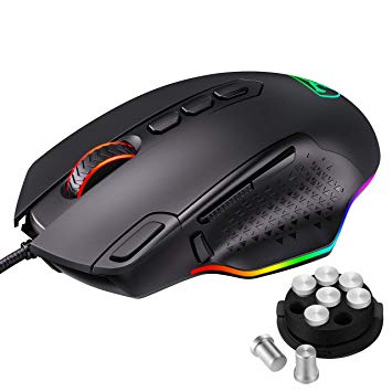 PICTEK Customizable RGB Backlit Gaming Mouse Wired, 10 Programmable Buttons, Fire & Sniper Button, 12000 DPI, Weight and Balance Tuning, Lag-Free Ergonomic Game USB PC Computer Mice