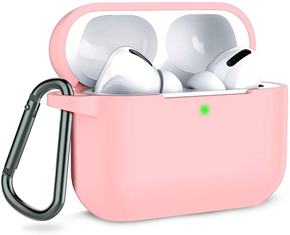 Coffea AirPods Pro Case with Keychain, AirPods 3 Protective Cover Silicone Case for AirPods Pro Charging Case (Front LED Visible) (Pink)