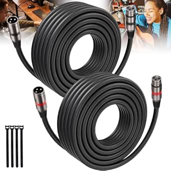 XLR Cables 50FT/16M 2 Packs, Premium Heavy Duty Balanced Microphone Cable with 3-Pin XLR Male to Female Microphone Cord Connector Compatible with Microphones,Mixer,Speaker Systems,Preamps and More