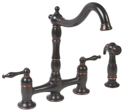 Premier 110702 Charlestown Two-Handle Bridge Style Kitchen Faucet with Matching Side Spray Parisian Bronze