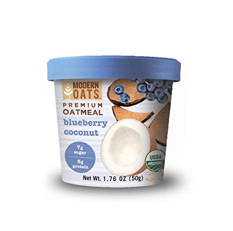 Modern Oats Premium Organic Oatmeal Cups, Blueberry Coconut, 1.76 Ounce (12 Count) USDA Organic, Gluten-Free, Non-GMO, Whole Grain, 5g Protein Per Cup